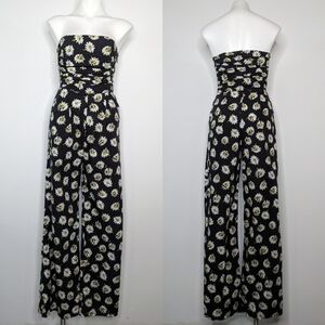 MSGM black white yellow daisy print strapless jumpsuit S/6